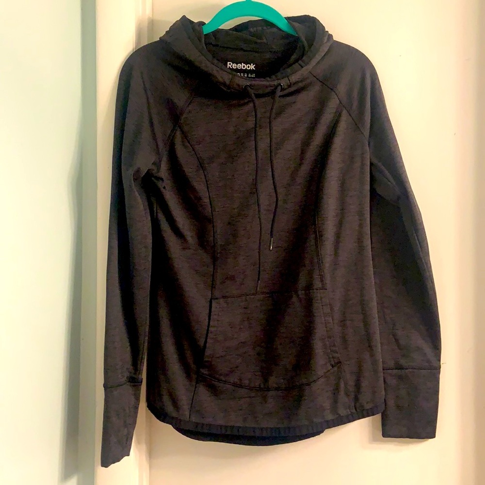 Reebok Hoodie Heather Black Athletic Cowl Neck Size Extra Small